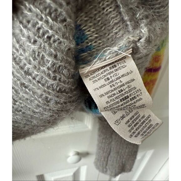 Free People Large This and That Stripe Multicolor Mix Print Knit Turtleneck Swea - Picture 7 of 8